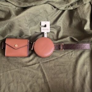 Brand New Michael Kors Genuine Leather Double Pouch Brown Belt Bag Fanny Pack